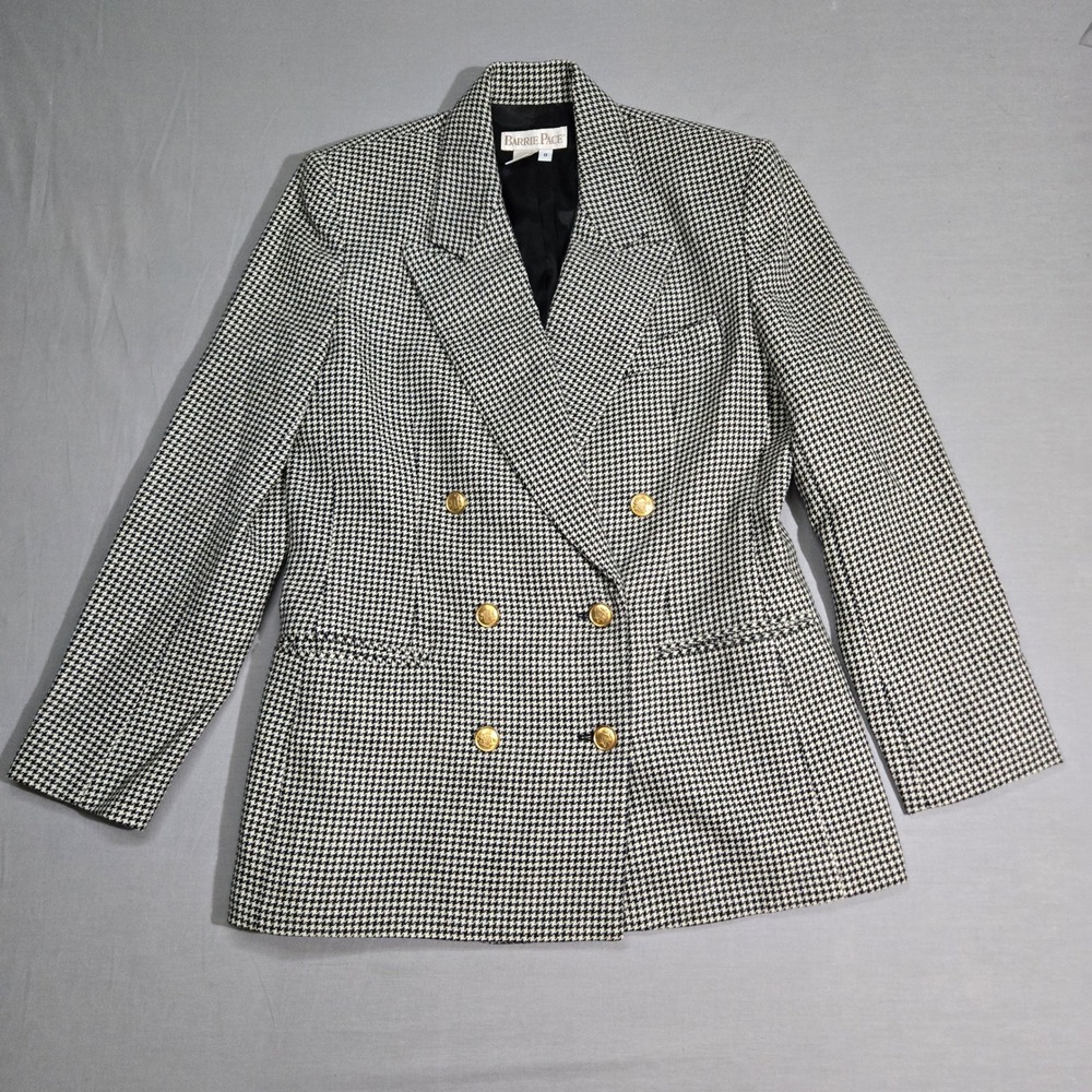 VTG Barrie Pace Blazer 8 Black White Houndstooth Double Breasted Wool Old Money